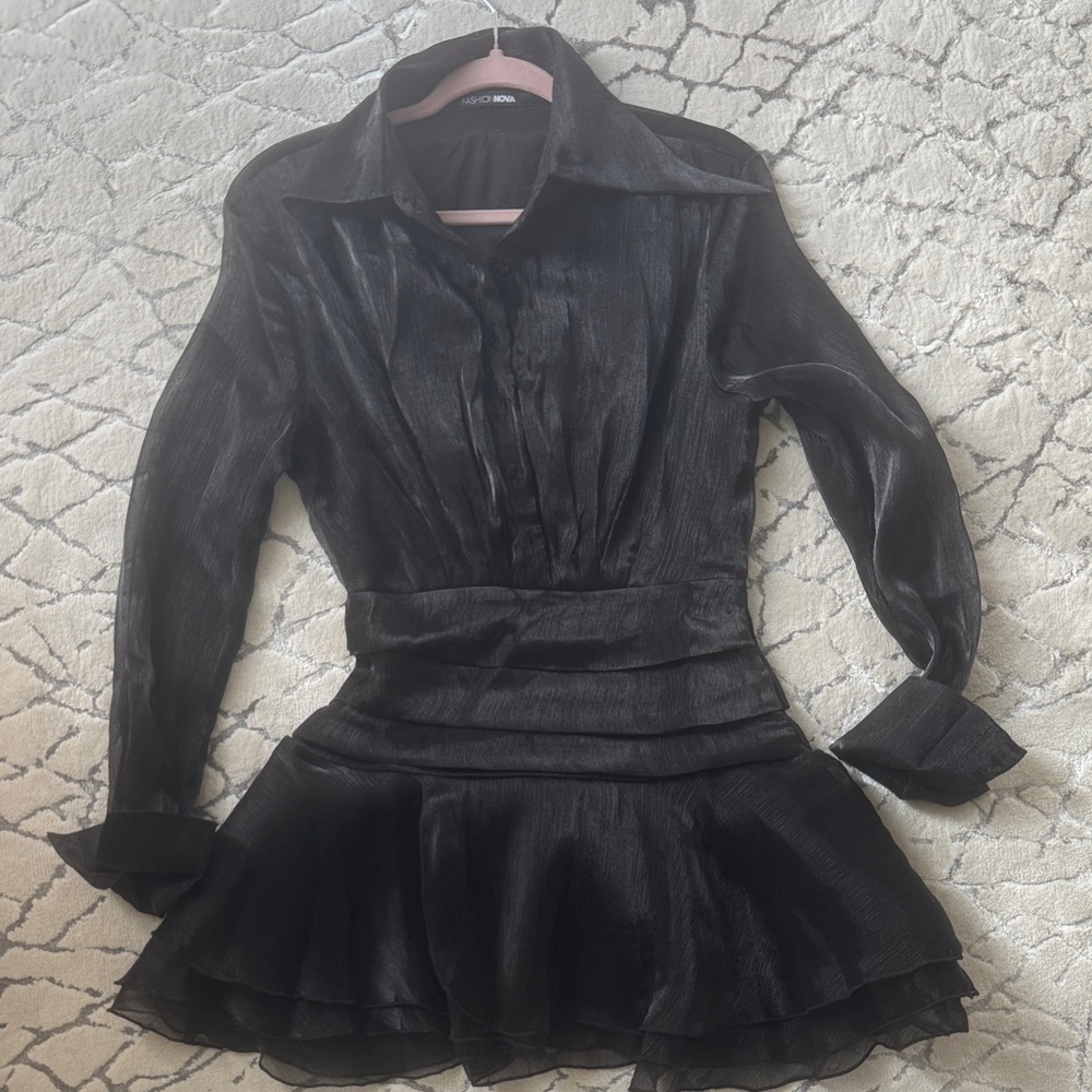 Fashion Nova Black Long Sleeve Tiered Mini Dress